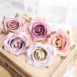 Bộ 5 đầu hoa hồng nhân tạo vintage lụa giả cho bó hoa cưới, DIY, trang trí nhà, hộp quà tặng, bánh topper, thủ công