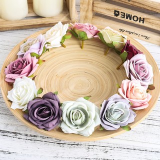 Bộ 5 đầu hoa hồng nhân tạo vintage lụa giả cho bó hoa cưới, DIY, trang trí nhà, hộp quà tặng, bánh topper, thủ công
