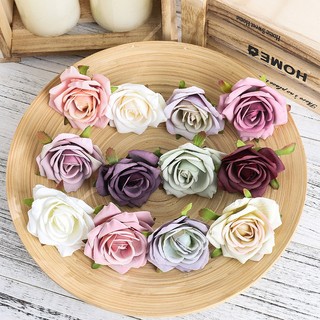 Bộ 5 đầu hoa hồng nhân tạo vintage lụa giả cho bó hoa cưới, DIY, trang trí nhà, hộp quà tặng, bánh topper, thủ công
