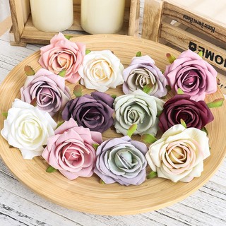 Bộ 5 đầu hoa hồng nhân tạo vintage lụa giả cho bó hoa cưới, DIY, trang trí nhà, hộp quà tặng, bánh topper, thủ công