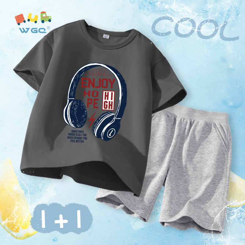 W.G.Q Bộ đồ bé trai，Áo thun và quần short có in，Vải Cotton nguyên chất mềm mại thoải mái，thấm mồ hôi thoáng khí，Sản phẩm bán chạy mùa hè