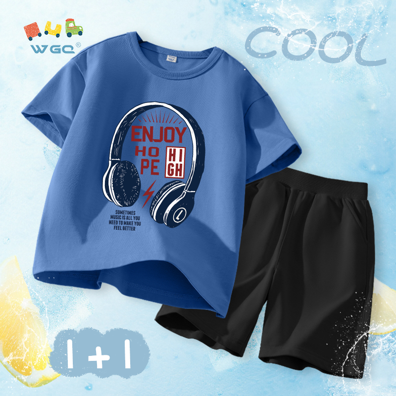 W.G.Q Bộ đồ bé trai，Áo thun và quần short có in，Vải Cotton nguyên chất mềm mại thoải mái，thấm mồ hôi thoáng khí，Sản phẩm bán chạy mùa hè