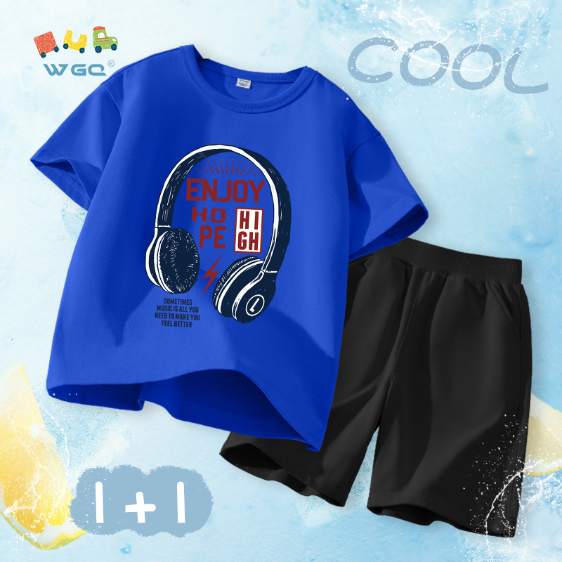 W.G.Q Bộ đồ bé trai，Áo thun và quần short có in，Vải Cotton nguyên chất mềm mại thoải mái，thấm mồ hôi thoáng khí，Sản phẩm bán chạy mùa hè