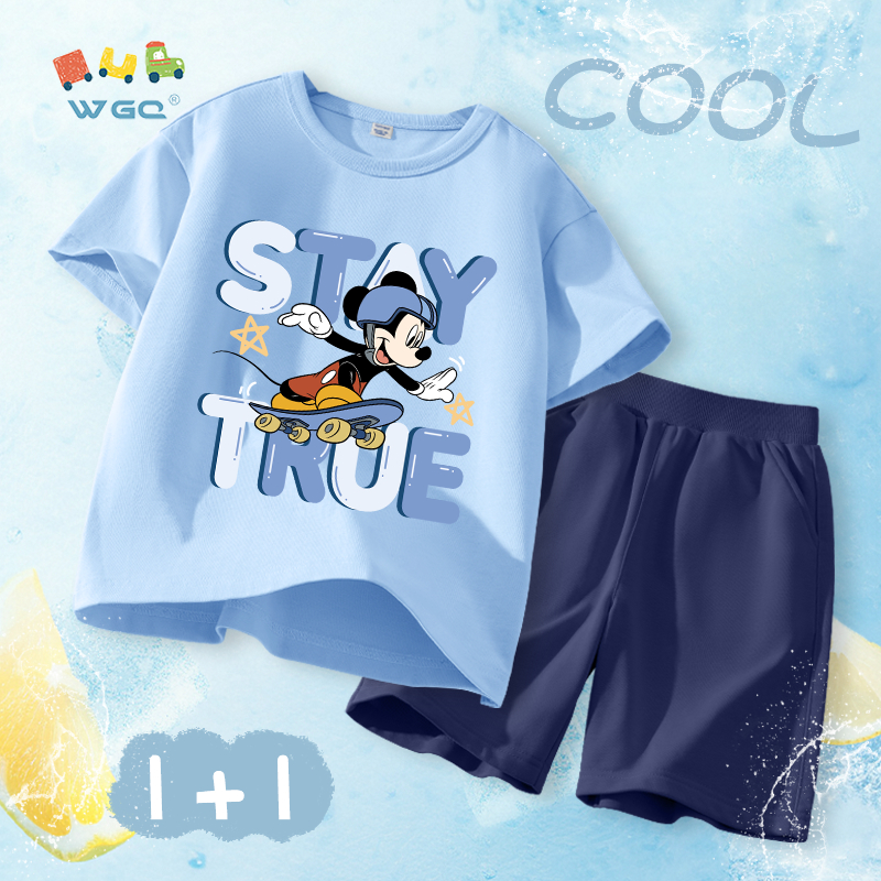 W.G.Q Bộ đồ bé trai，Áo thun và quần short có in hình Disney，Vải Cotton nguyên chất mềm mại thoải mái，thấm mồ hôi thoáng khí，Sản phẩm bán chạy mùa hè