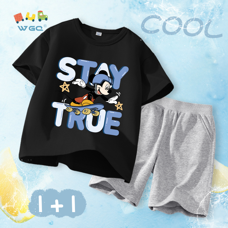 W.G.Q Bộ đồ bé trai，Áo thun và quần short có in hình Disney，Vải Cotton nguyên chất mềm mại thoải mái，thấm mồ hôi thoáng khí，Sản phẩm bán chạy mùa hè