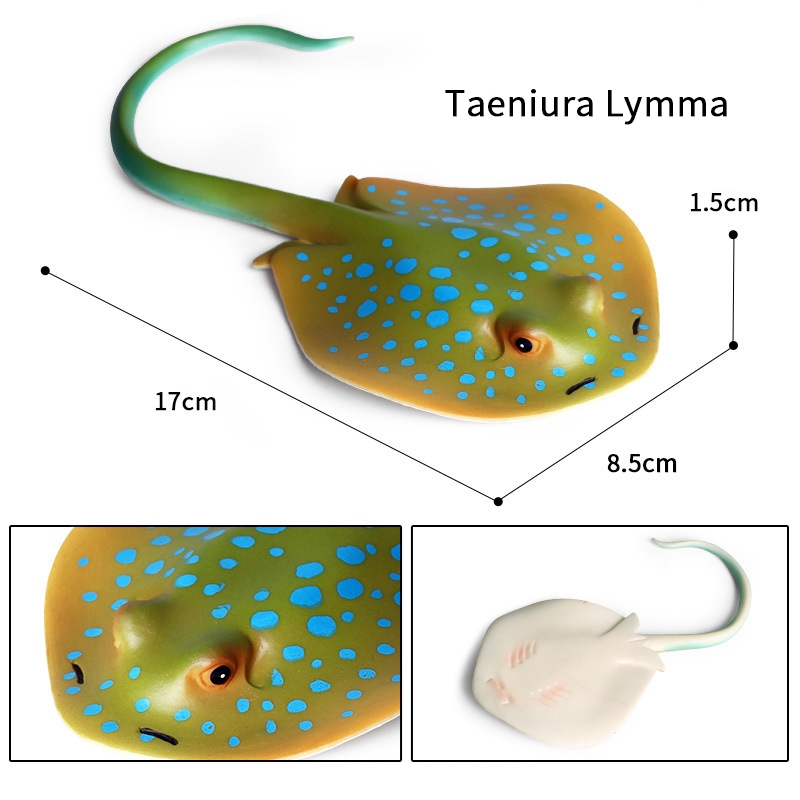 Taeniura Lymma Mô phỏng mô hình động vật biển đồ chơi nhận thức cho trẻ em và trẻ sơ sinh màu xanh đốm thanh đuôi cá đuối cá quỷ trang trí cá