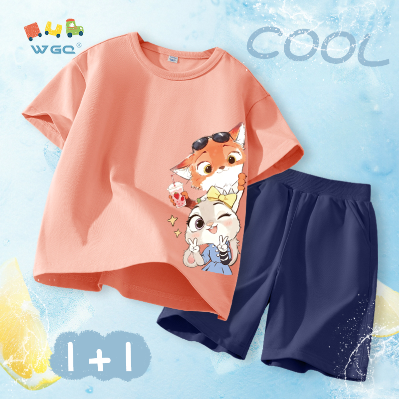 W.G.Q Bộ đồ bé gái，áo thun và quần short phù hợp với in Zootopia，Vải Cotton nguyên chất Mềm mại thoải mái，thấm mồ hôi thoáng khí，Sản phẩm bán chạy mùa hè