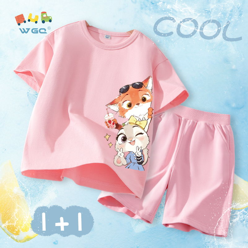 W.G.Q Bộ đồ bé gái，áo thun và quần short phù hợp với in Zootopia，Vải Cotton nguyên chất Mềm mại thoải mái，thấm mồ hôi thoáng khí，Sản phẩm bán chạy mùa hè
