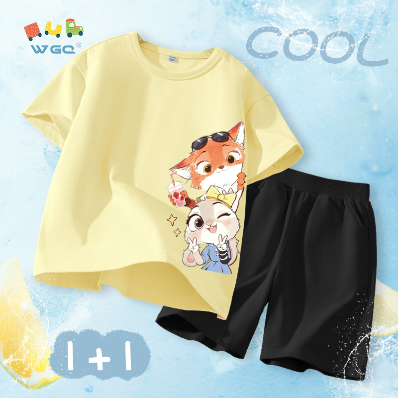 W.G.Q Bộ đồ bé gái，áo thun và quần short phù hợp với in Zootopia，Vải Cotton nguyên chất Mềm mại thoải mái，thấm mồ hôi thoáng khí，Sản phẩm bán chạy mùa hè