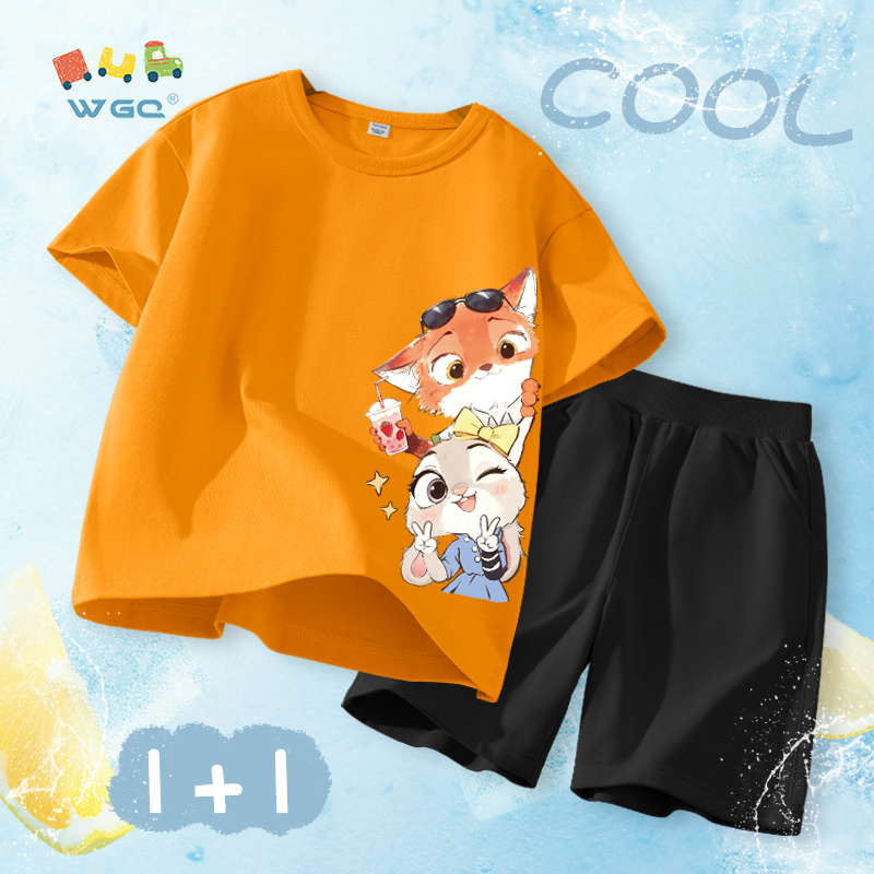 W.G.Q Bộ đồ bé gái，áo thun và quần short phù hợp với in Zootopia，Vải Cotton nguyên chất Mềm mại thoải mái，thấm mồ hôi thoáng khí，Sản phẩm bán chạy mùa hè