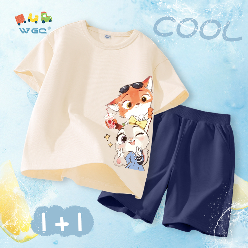 W.G.Q Bộ đồ bé gái，áo thun và quần short phù hợp với in Zootopia，Vải Cotton nguyên chất Mềm mại thoải mái，thấm mồ hôi thoáng khí，Sản phẩm bán chạy mùa hè