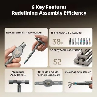 Bộ tuốc nơ vít Ratchet từ tính ATUMAN Bộ tuốc nơ vít có tay cầm 24 / 38 trong 1 T với mũi thép S2 để sửa chữa hàng ngày tại nhà