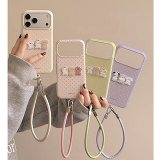 Hoạt Hình Dễ Thương 3D Ba Con Chó Con Sóng Điểm Silicon Mềm Wrsit Dây Đeo Ốp Lưng Điện Thoại Cho iPhone 17Promax 17Pro 14 15 16 Promax 13 Vỏ Nữ Chống Sốc