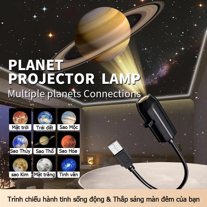 Đèn chiếu hành tinh mini cổng USB, Đầu đèn có thể xoay 360 độ để điều chỉnh góc chiếu linh hoạt uốn cong theo ý muốn Phòng ngủ Sáng tạo Thẻ LED Chiếu Đèn ngủ nền hành tinh