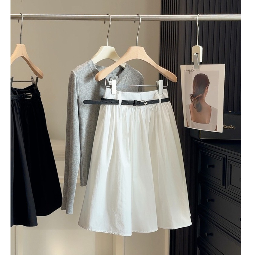SUXI Váy chữ A preppy màu trơn nhẹ nhàng dành cho nữ mùa hè 260408