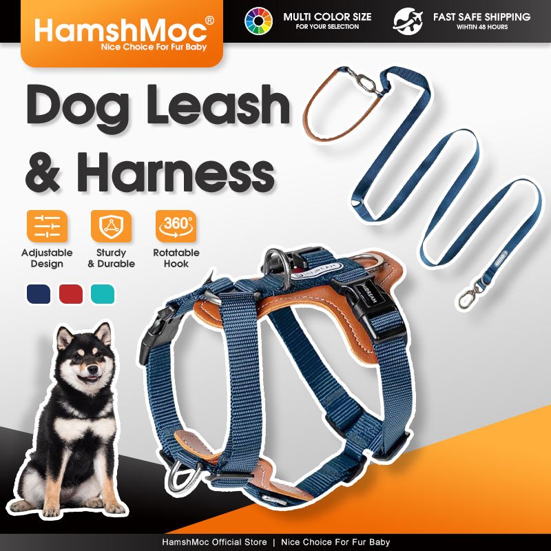 HamshMoc Bộ dây nịt và dây xích cho chó không kéo có thể điều chỉnh Áo Vest thú cưng đa chức năng rảnh tay cho chó nhỏ vừa lớn