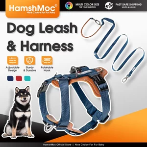 HamshMoc Bộ dây nịt và dây xích cho chó không kéo có thể điều chỉnh Áo Vest thú cưng đa chức năng rảnh tay cho chó nhỏ vừa lớn
