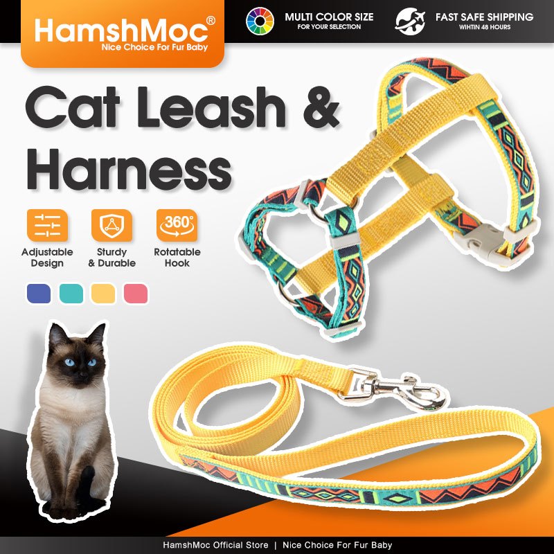 HamshMoc Hoa Mèo Dây Và Dây Xích Bộ Có Thể Điều Chỉnh Nylon Thú Cưng Dây Xích Mềm Cho Mèo Con Chó Con Thỏ