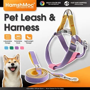 HamshMoc Bộ dây nịt và xích cho chó có thể điều chỉnh, dây nylon mềm cho chó nhỏ vừa