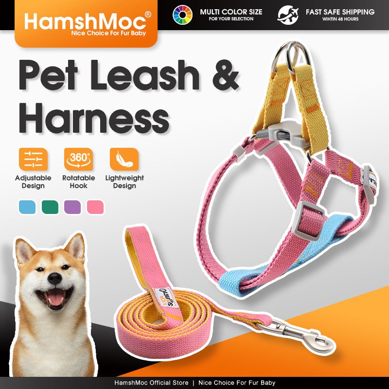 HamshMoc Bộ dây nịt và dây xích cho chó có thể điều chỉnh Dây nịt thú cưng Dây xích chó Nylon mềm cho chó nhỏ vừa