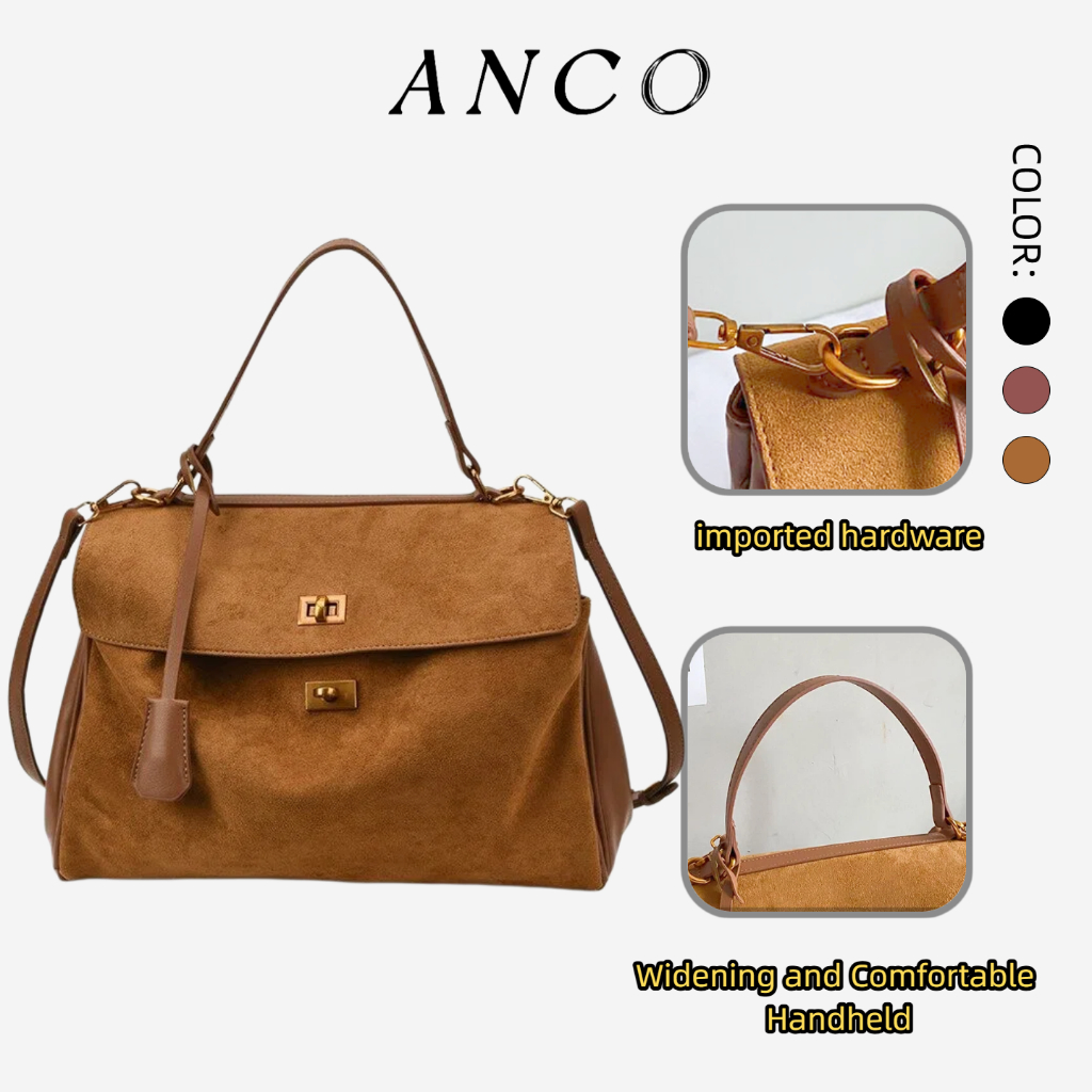 ANCO Vintage Matte Túi xách công suất lớn Túi xách nữ đi lại đơn Túi đeo vai mùa thu và mùa đông Thời trang Dây đeo vai Tote Túi xách cho công việc Túi xách một vai đôi Túi kinh doanh giải trí