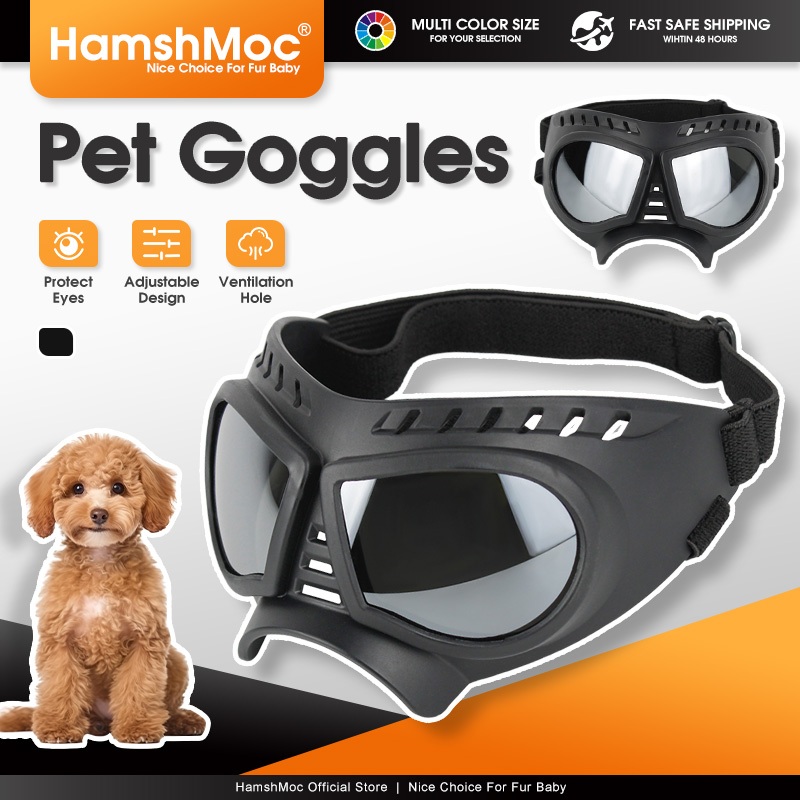 HamshMoc Kính UV cho chó, chống gió, bảo vệ mắt, chống mưa, chống sương mù, dây đeo điều chỉnh, size lớn/vừa
