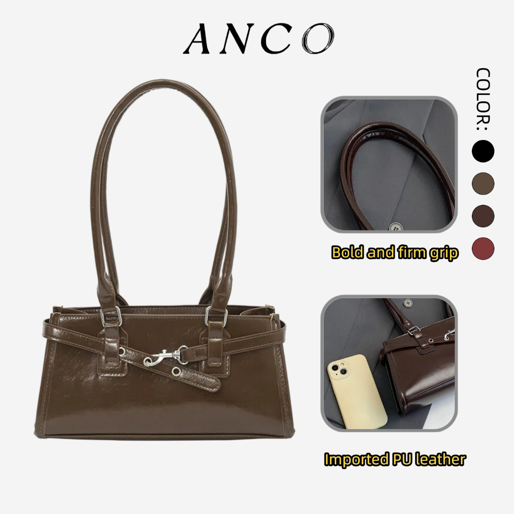 ANCO 2026 Túi xách tay nữ phiên bản Hàn Quốc, túi vuông nhỏ có khóa nách, túi đeo vai, túi tiện lợi