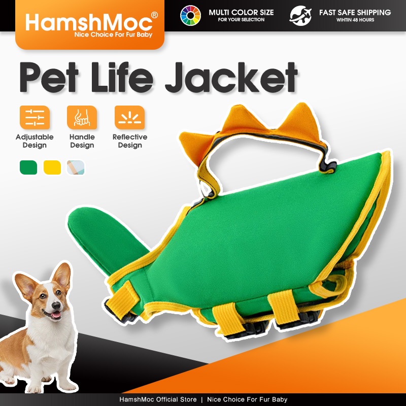 HamshMoc Áo phao cứu sinh cho chó nổi cao Áo phao phản quang có tay cầm cứu hộ Phao cổ có thể tháo rời An toàn tuyển nổi Ripstop cứu sinh cho chó