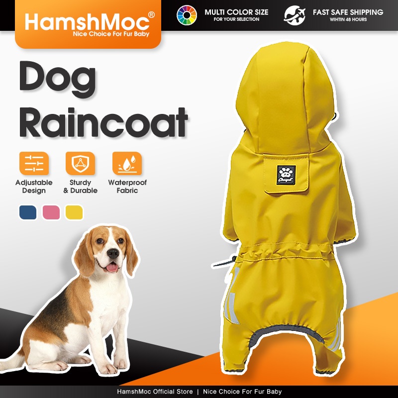 HamshMoc Áo mưa cho chó chống nước Áo mưa phản quang cho chó toàn thân Áo mưa cho chó 4 chân Nhẹ có lỗ dây xích và mũ trùm đầu cho chó
