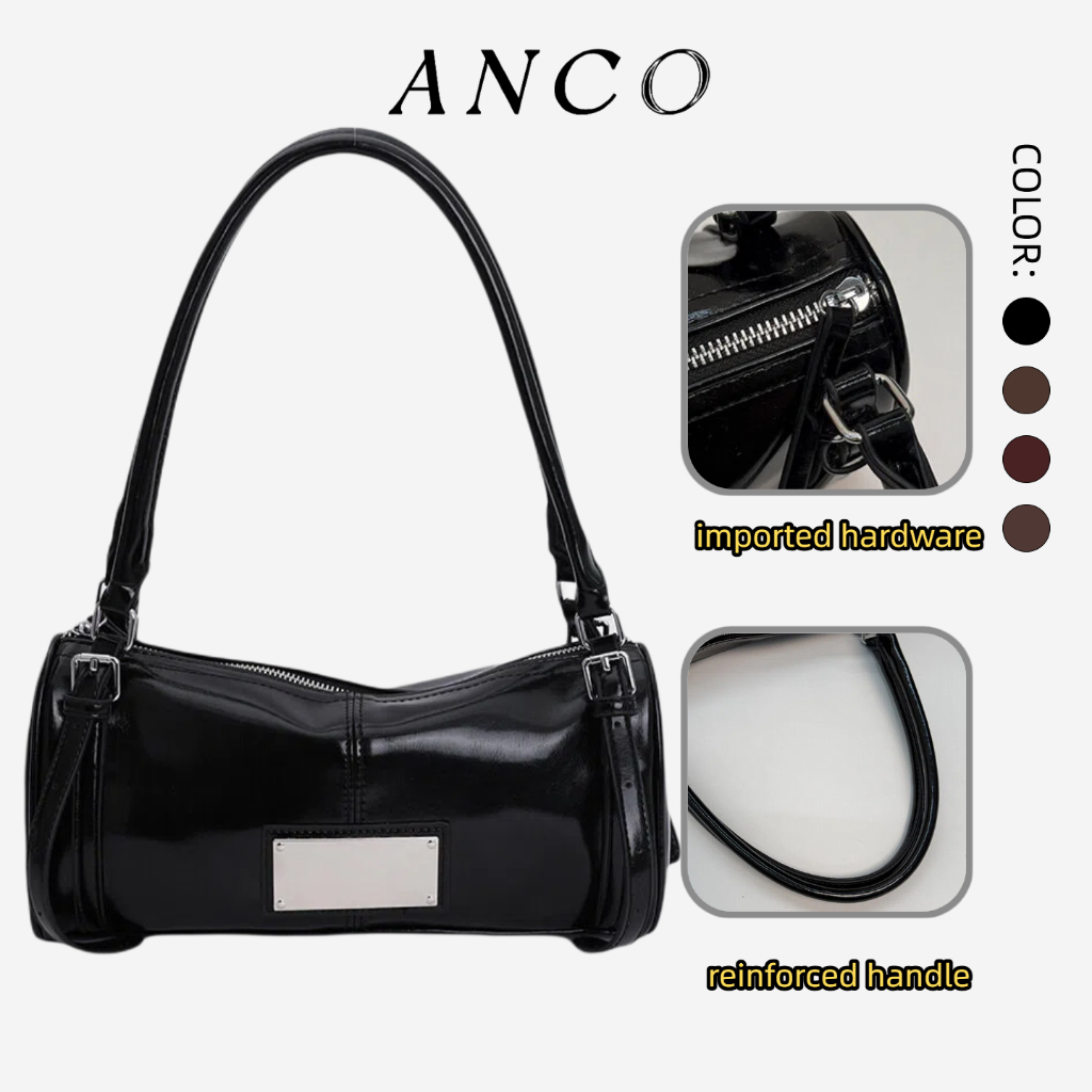 ANCO 2026 Mới Phong Cách Pháp Vintage Dầu Wax Da Bánh Bao Bánh Bao Nhỏ Xi lanh Du Lịch Vai Túi Xách Tay Đơn Túi Xách Tay Túi Xách Da Lỏng Túi Xách Tay