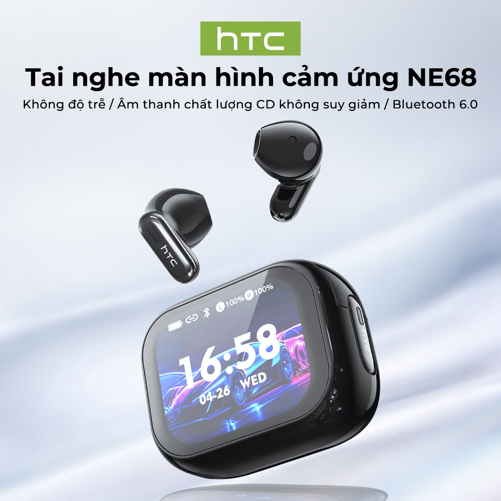 Tai nghe HTC Sentur NE68 TWS Bluetooth 6.0 Màn hình cảm ứng thông minh AI Translator 48H Pin IPX5 Tai nghe không dây chống nước