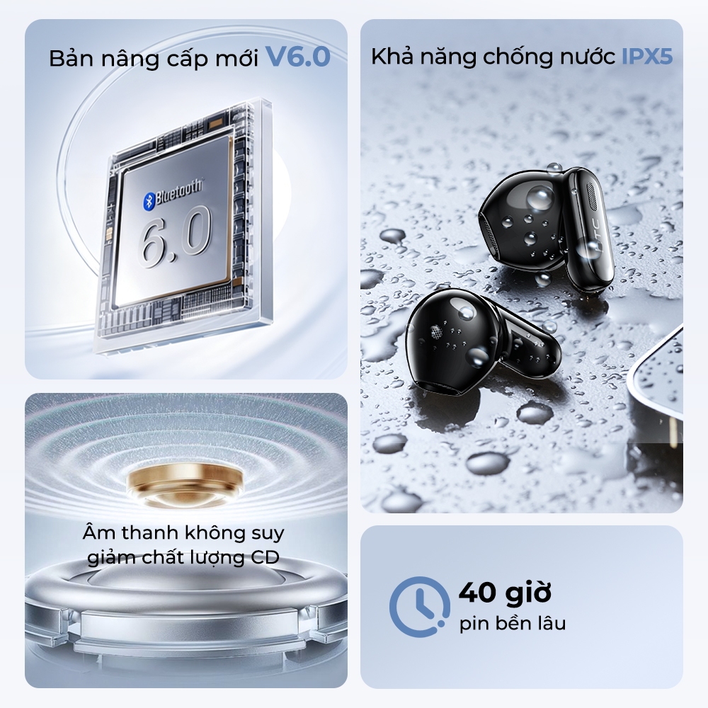 Tai nghe HTC Sentur NE68 TWS Bluetooth 6.0 Màn hình cảm ứng thông minh AI Translator 48H Pin IPX5 Tai nghe không dây chống nước | BigBuy360 - bigbuy360.vn
