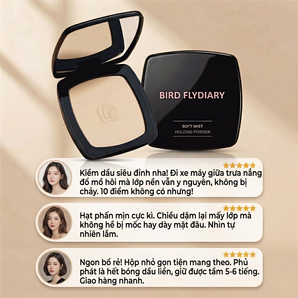 [Siêu Kiềm Dầu] Phấn Phủ Bird Flydiary Matte Powder Kiểm Soát Dầu Nhờn 24H Chống Nước Mồ Hôi Lâu Trôi Không- Lem Không Gây Bí Da Thích Hợp Cho Da Nhạy Cảm