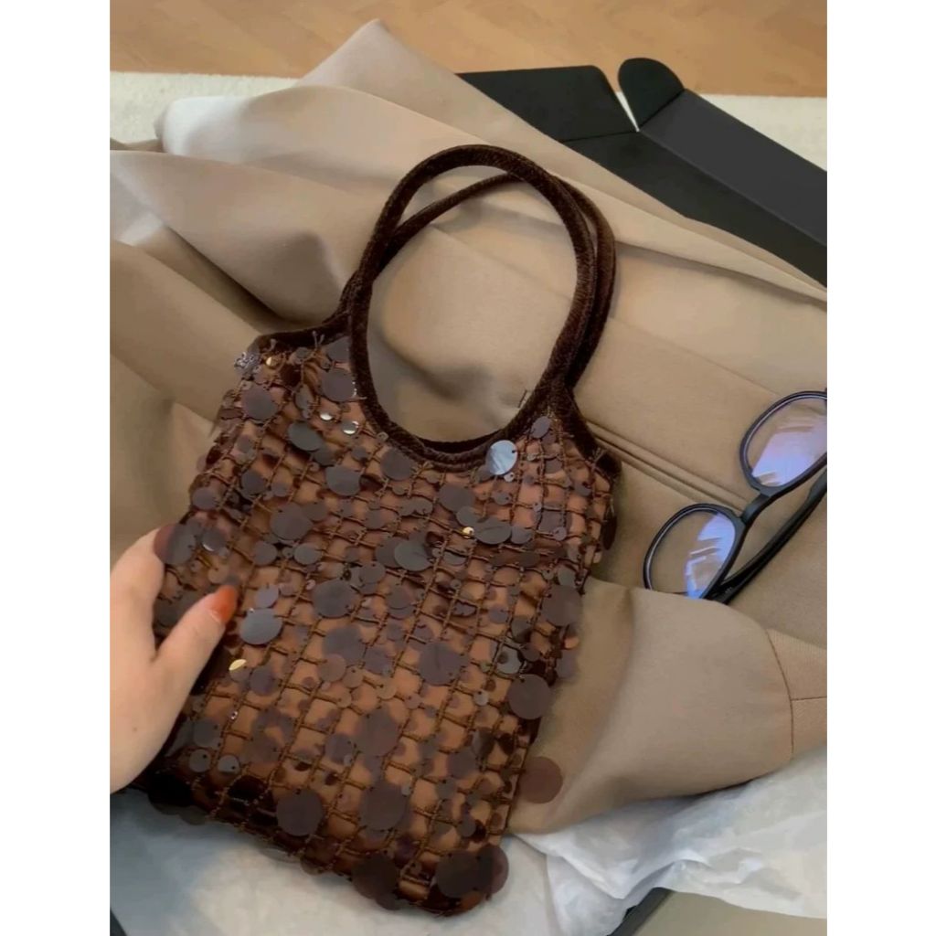 Túi xách nữ 66789 Sequin nâu đậm 15*21*20cm phong cách thiết kế thời trang boutique