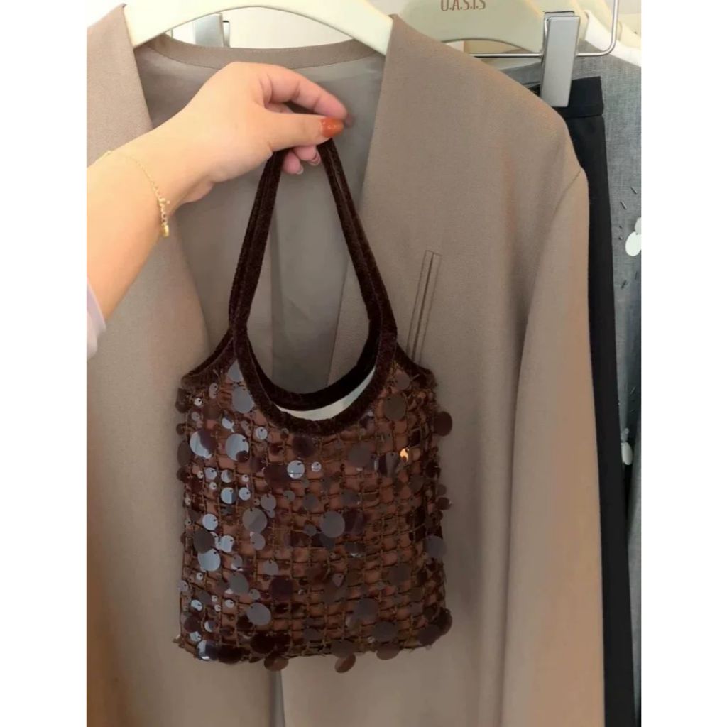 Túi xách nữ 66789 Sequin nâu đậm 15*21*20cm phong cách thiết kế thời trang boutique