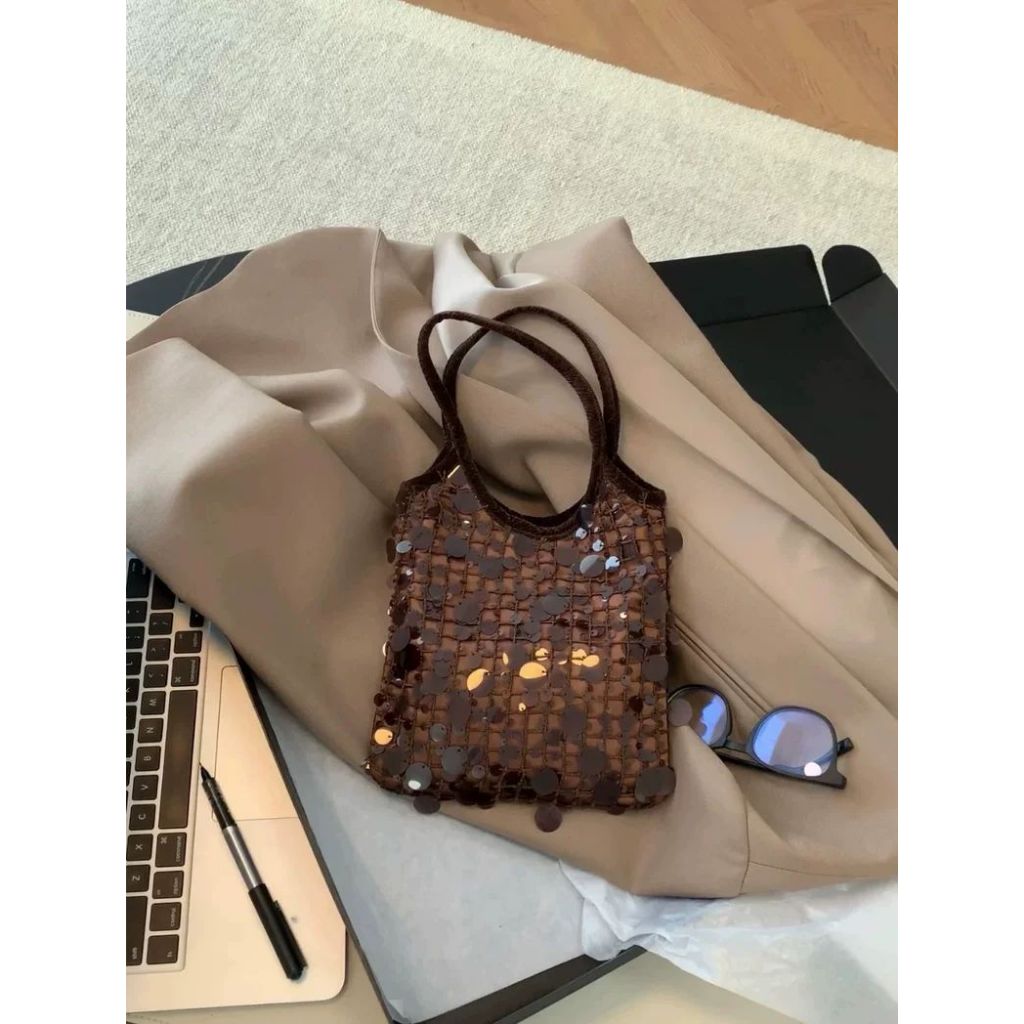Túi xách nữ 66789 Sequin nâu đậm 15*21*20cm phong cách thiết kế thời trang boutique