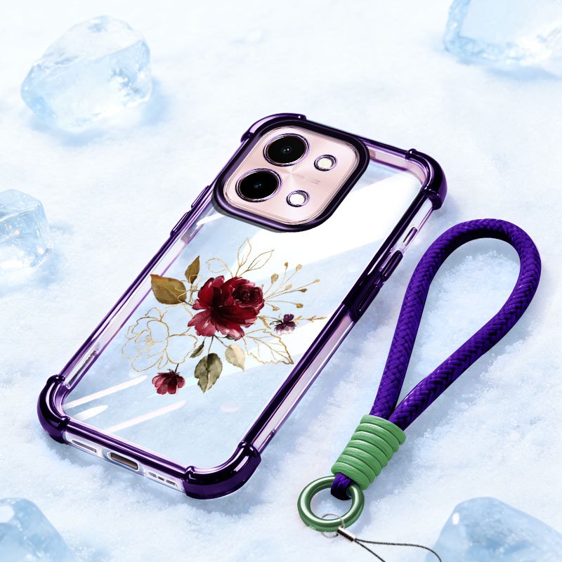 Ốp Lưng YBD Cho Vivo Y05 Y11D Y21 Y11 Y36 Y27 Y27S 5G 4G Chống Rơi Túi Khí Bốn Góc Bảo Vệ Vỏ Hoa Hồng Đỏ