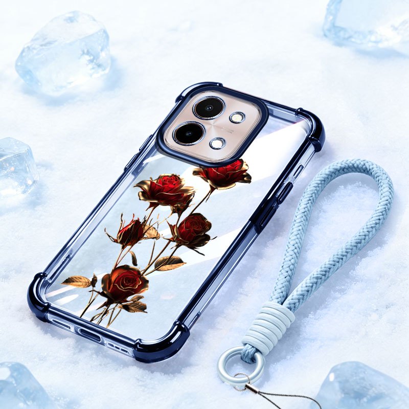 Ốp Lưng YBD Cho Vivo Y05 Y11D Y21 Y11 Y36 Y27 Y27S 5G 4G Chống Rơi Túi Khí Bốn Góc Bảo Vệ Vỏ Hoa Hồng Đỏ