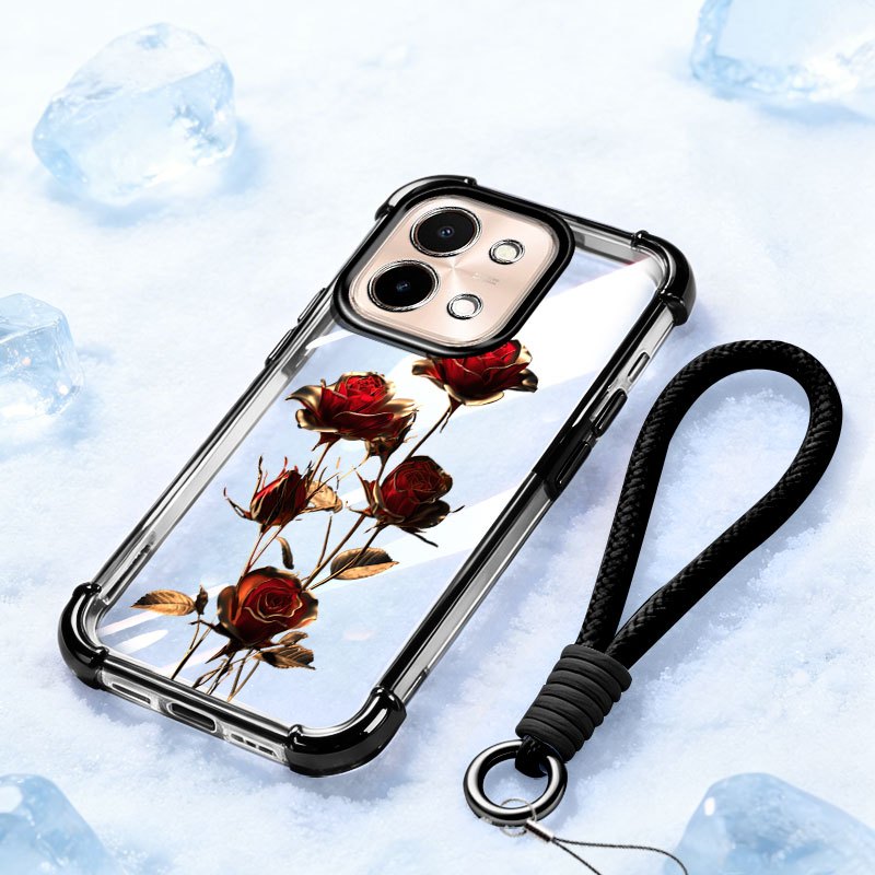 Ốp Lưng YBD Cho Vivo Y05 Y11D Y21 Y11 Y36 Y27 Y27S 5G 4G Chống Rơi Túi Khí Bốn Góc Bảo Vệ Vỏ Hoa Hồng Đỏ