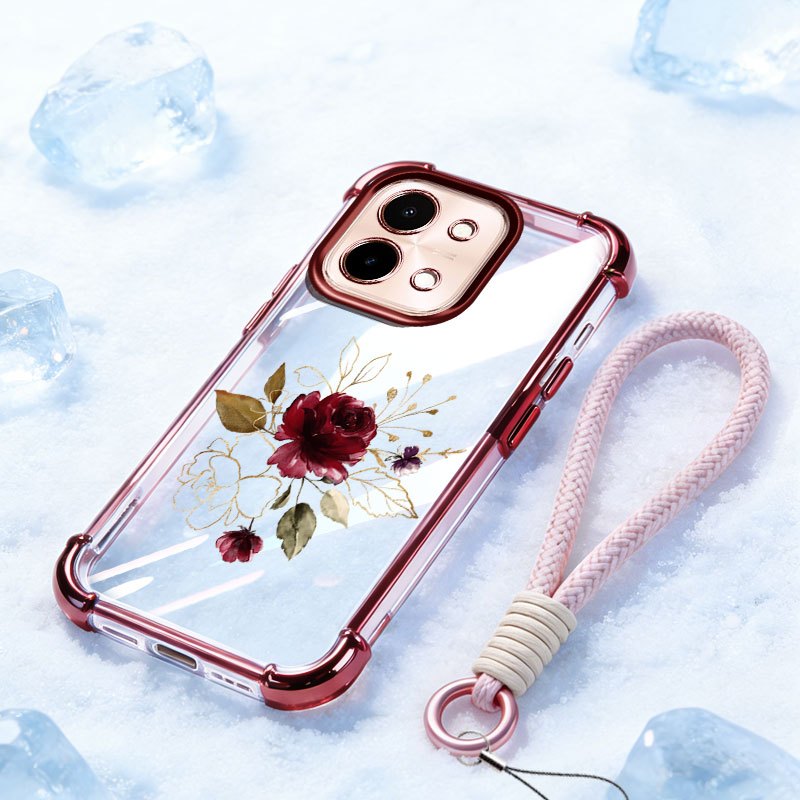 Ốp Lưng YBD Cho Vivo Y05 Y11D Y21 Y11 Y36 Y27 Y27S 5G 4G Chống Rơi Túi Khí Bốn Góc Bảo Vệ Vỏ Hoa Hồng Đỏ