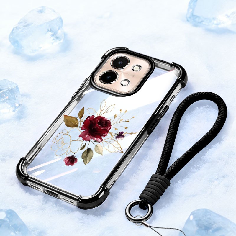 Ốp Lưng YBD Cho Vivo Y05 Y11D Y21 Y11 Y36 Y27 Y27S 5G 4G Chống Rơi Túi Khí Bốn Góc Bảo Vệ Vỏ Hoa Hồng Đỏ