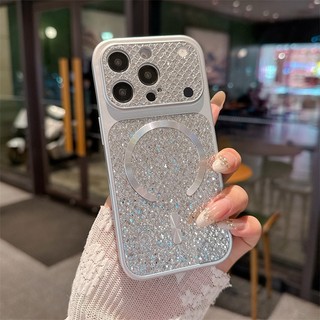 Cửa sổ lớn từ tính kim cương lấp lánh sang trọng thay đổi ngay lập tức sang 17 vỏ điện thoại bạc phù hợp cho iPhone 11 12 13 14 15 16 17 Pro Max Ốp lưng chống rơi bao gồm tất cả
