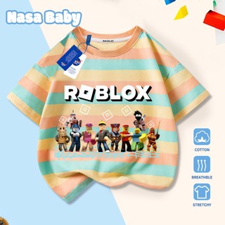 Áo thun in hình họa tiết NASA và Roblox cho bé trai và bé gái, tay ngắn chất liệu cotton 100% mùa hè