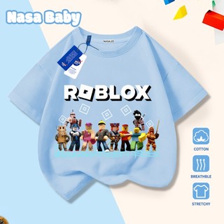 Áo thun in hình họa tiết NASA và Roblox cho bé trai và bé gái, tay ngắn chất liệu cotton 100% mùa hè