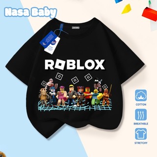 Áo thun in hình họa tiết NASA và Roblox cho bé trai và bé gái, tay ngắn chất liệu cotton 100% mùa hè