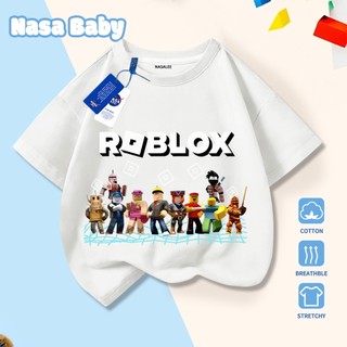 Áo thun in hình họa tiết NASA và Roblox cho bé trai và bé gái, tay ngắn chất liệu cotton 100% mùa hè