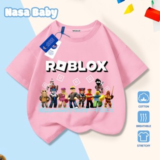 Áo thun in hình họa tiết NASA và Roblox cho bé trai và bé gái, tay ngắn chất liệu cotton 100% mùa hè