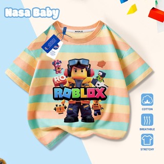 Áo thun in hình Roblox và logo NASA cho bé trai bé gái, tay ngắn chất liệu cotton 100% mùa hè.