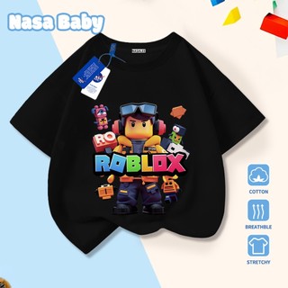 Áo thun in hình Roblox và logo NASA cho bé trai bé gái, tay ngắn chất liệu cotton 100% mùa hè.