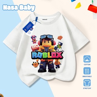 Áo thun in hình Roblox và logo NASA cho bé trai bé gái, tay ngắn chất liệu cotton 100% mùa hè.